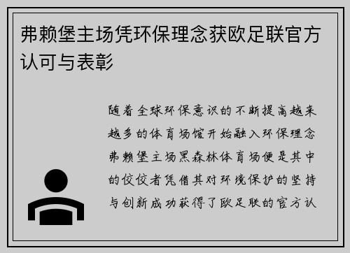 弗赖堡主场凭环保理念获欧足联官方认可与表彰